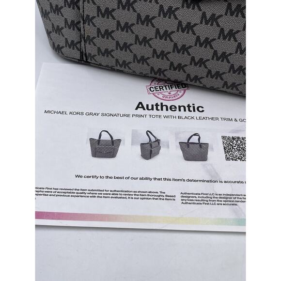 Authenticated Michael kors Gray Black Signature Logo Leather Trim Tech Tote Bag - Picture 2 of 16